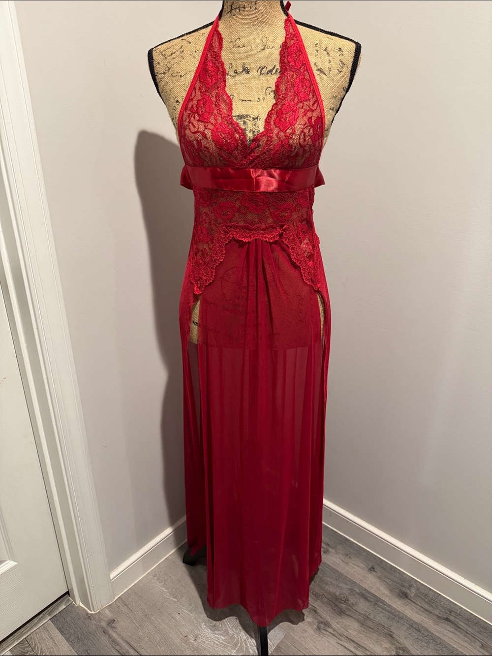 NWOT Red Lace Halter Sheer Nightgown - Women Intimates